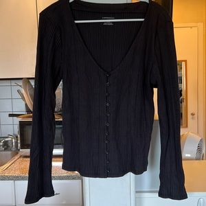 Anthropologie ribbed long sleeve tee with buttons, flare sleeve